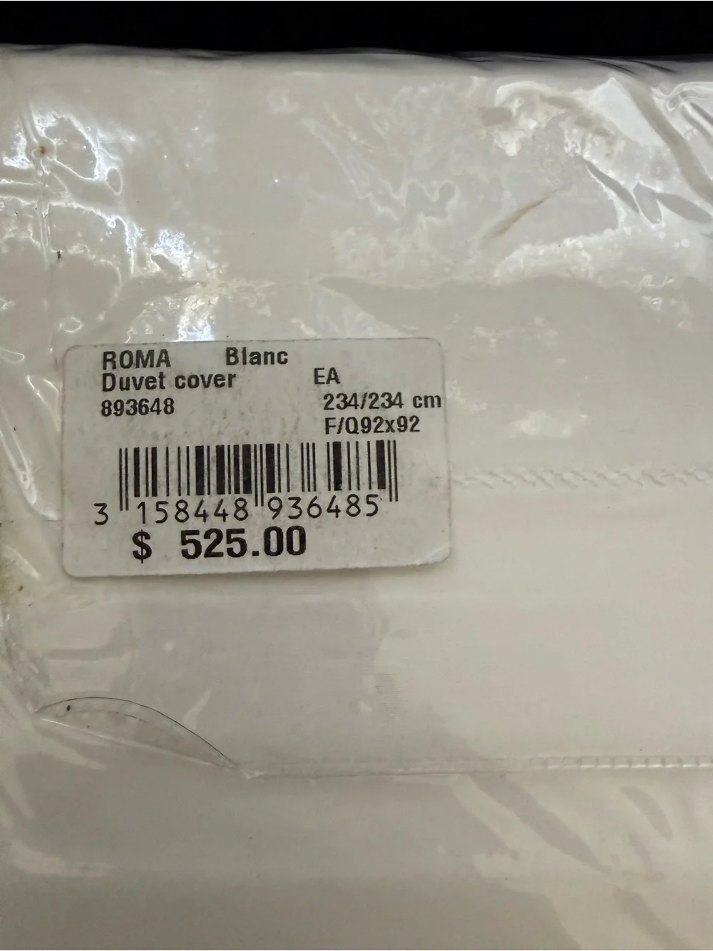 Yves Delorme Palace Roma Queen Duvet Cover Blanc 500TC Egyptian Cotton NWT